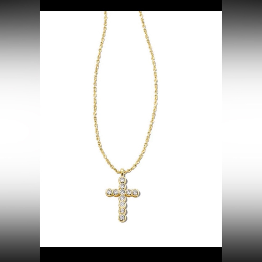 ✝️Kendra Scott KS Cross Gold Pendant Necklace in White Crystal - Picture 4 of 6